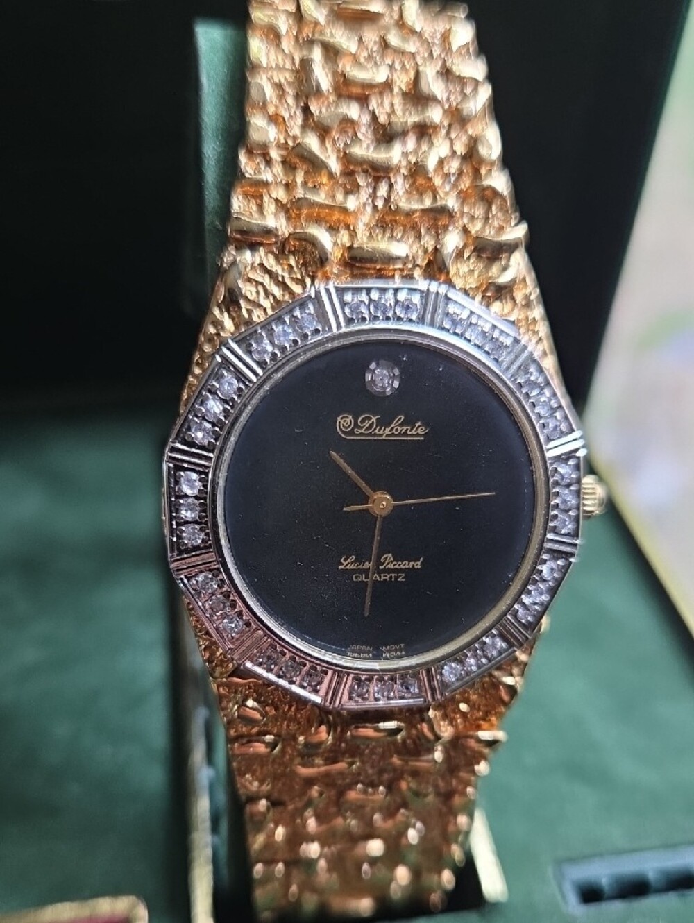 Lucien Piccard Gold Tone Bracelet Watch with Black Dial - Picture 3 of 6